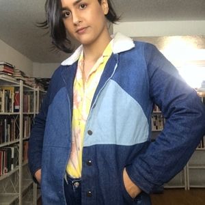 Loveriche Denim Faux Lamb Wool Peacoat